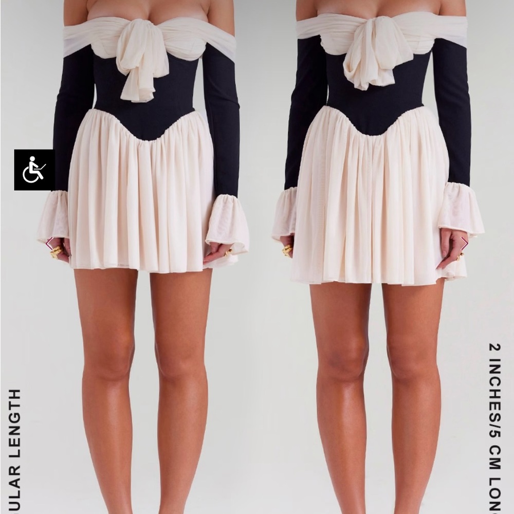 Elegant Black and Cream Off-Shoulder Dress